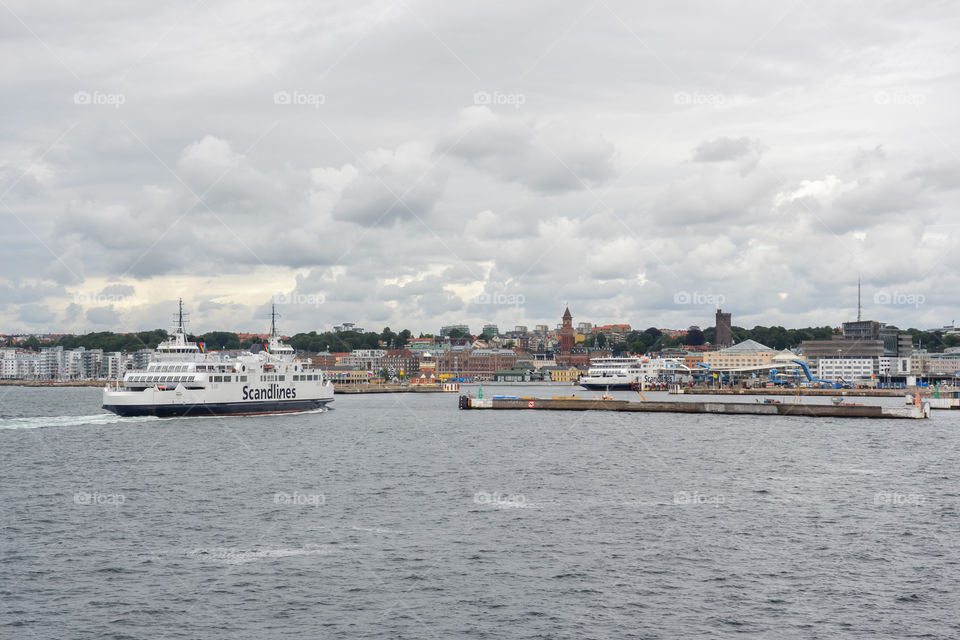 Scandlines Ferry at Helsingborg harbor in Sweden. The Ferry traffic Helsingborg in Sweden and helsingör in Denmark.