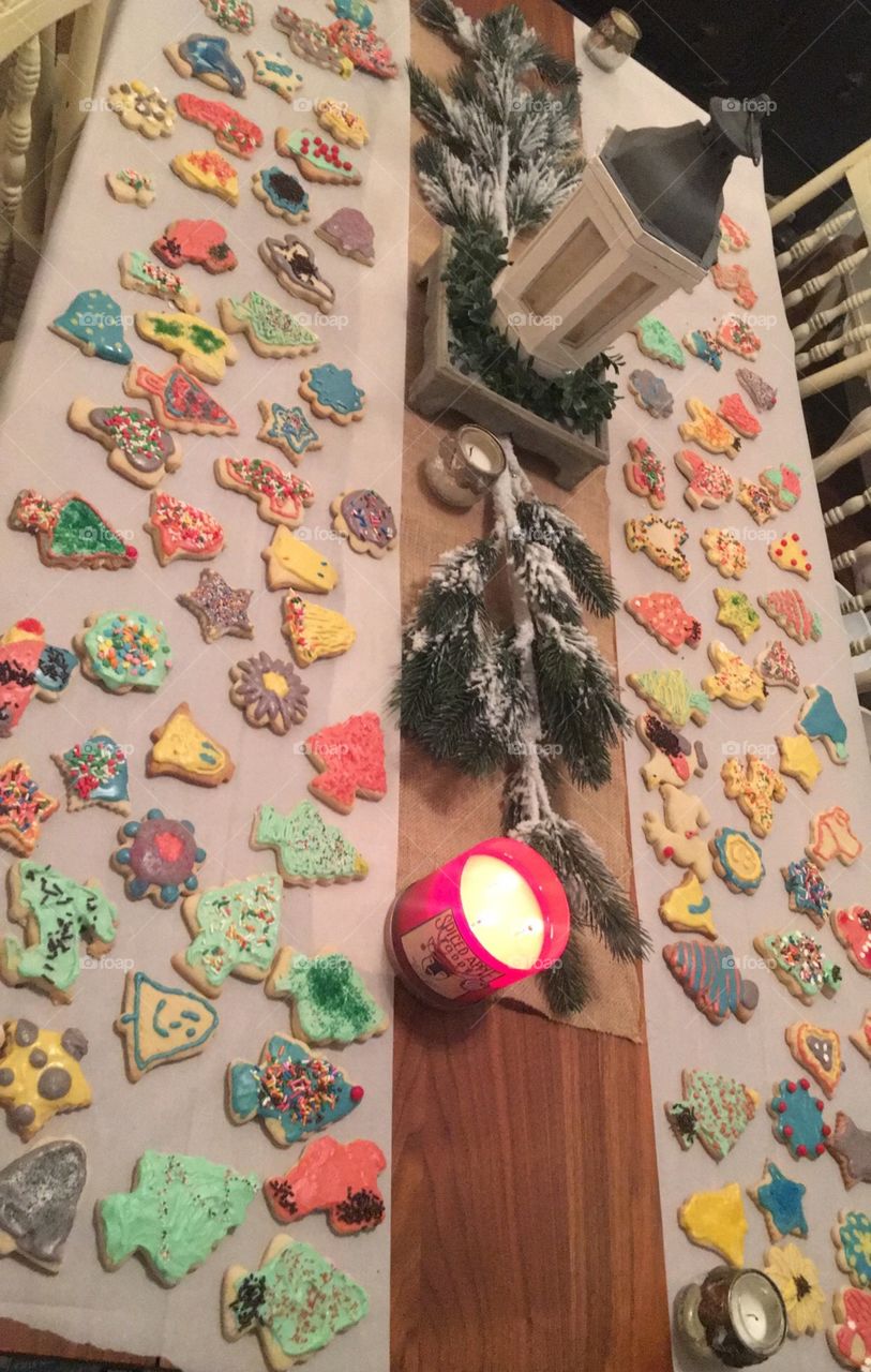 Colorful cut out Christmas cookies 