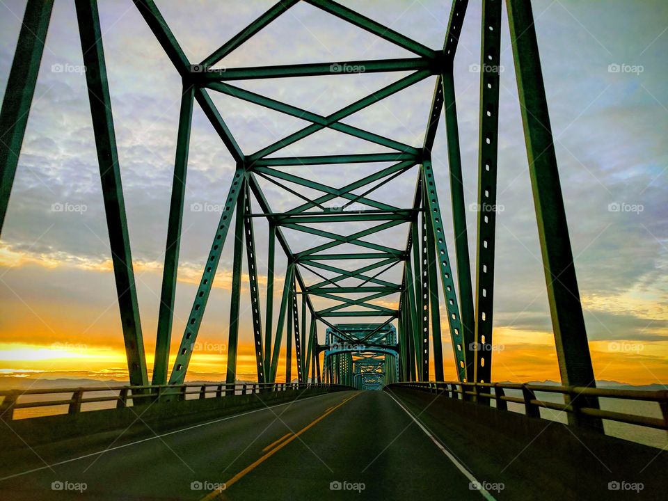 Steel bridge with sunset