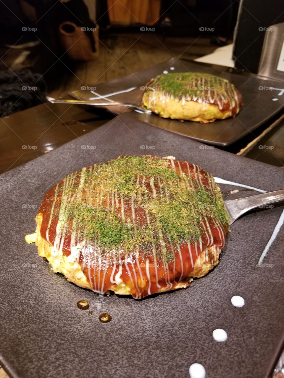 Kyoto style Okonomiyaki from TeppanManmaru. Large, savory, and reasonably priced.