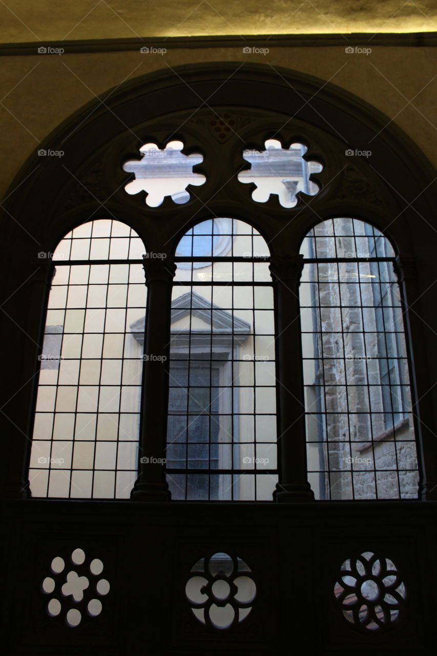 Window in church museum in Firenze