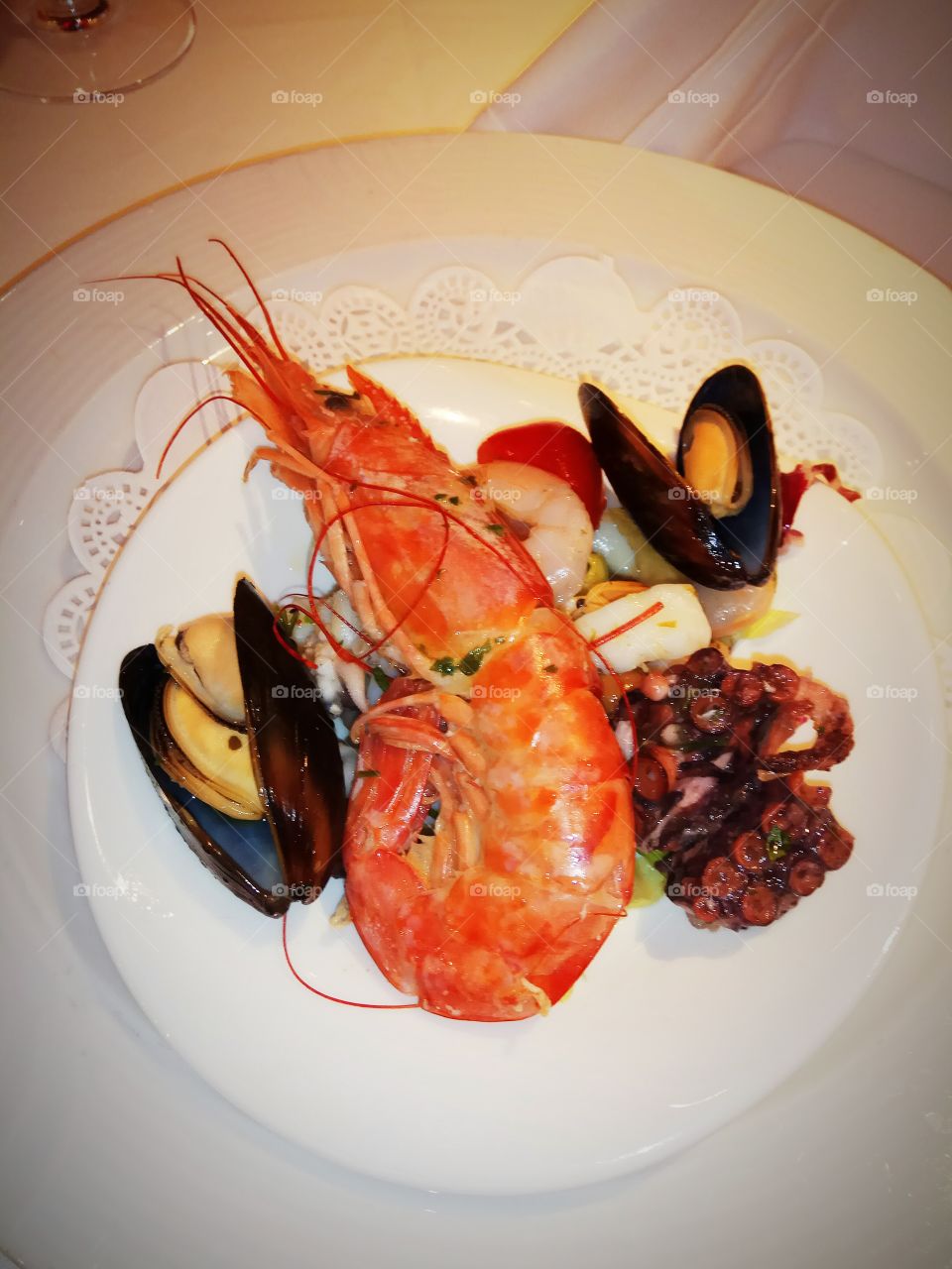shrimp with mussels on a plate