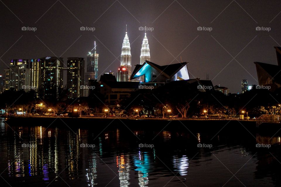 Klcc twin tower night view from taman tasik titiwangsa by necromacy