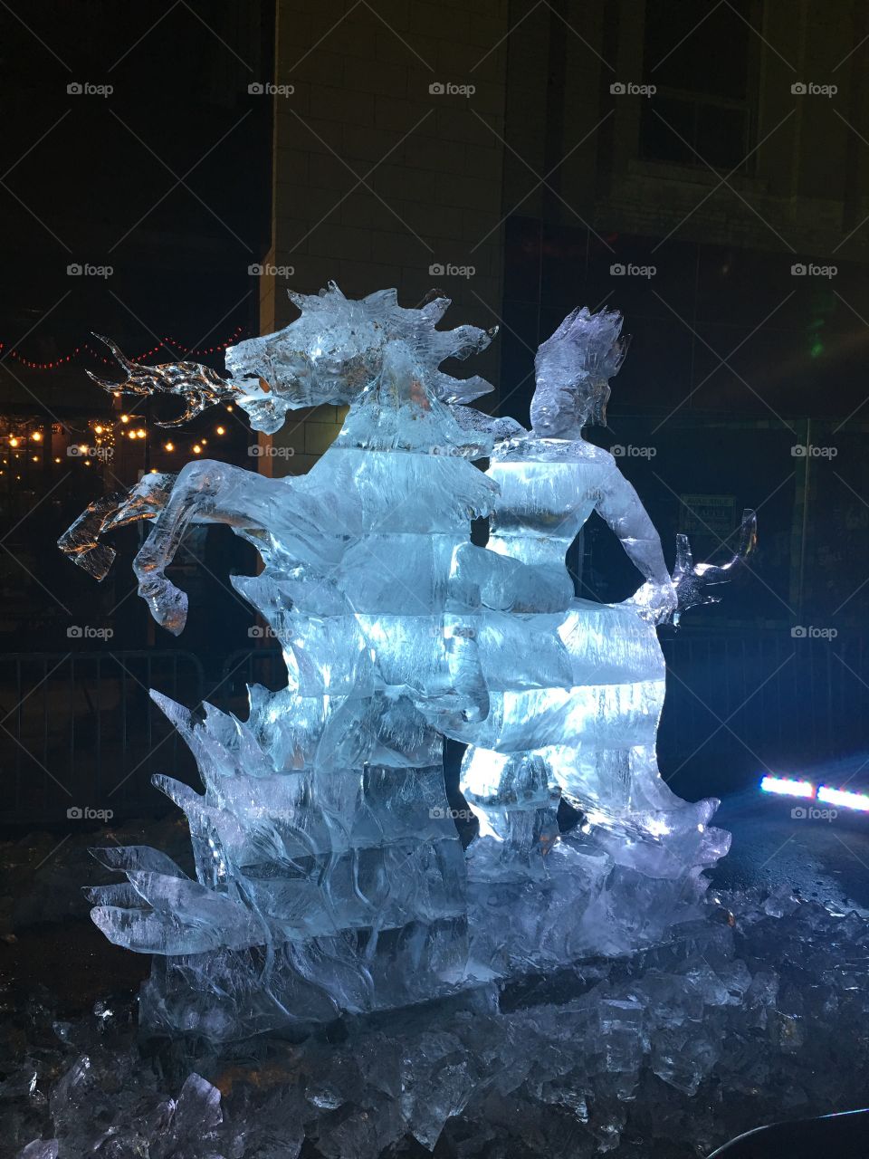 Ice sculpture of horse and rider