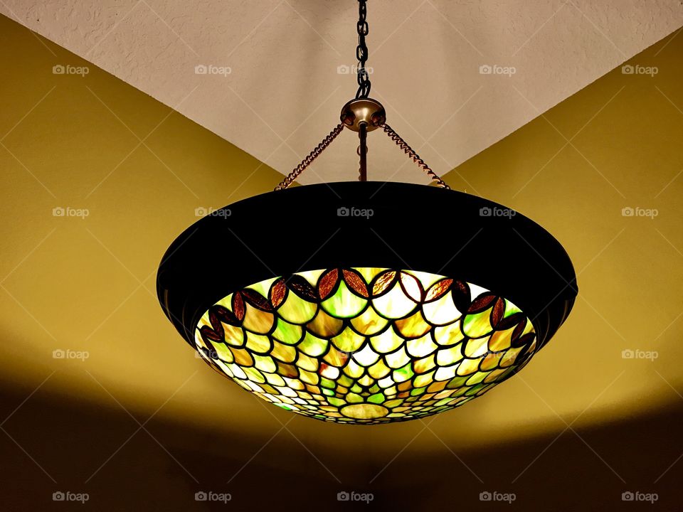 Symmetrical hanging stained glass light