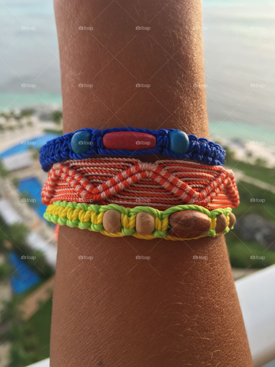 Colorful hand woven bracelets.