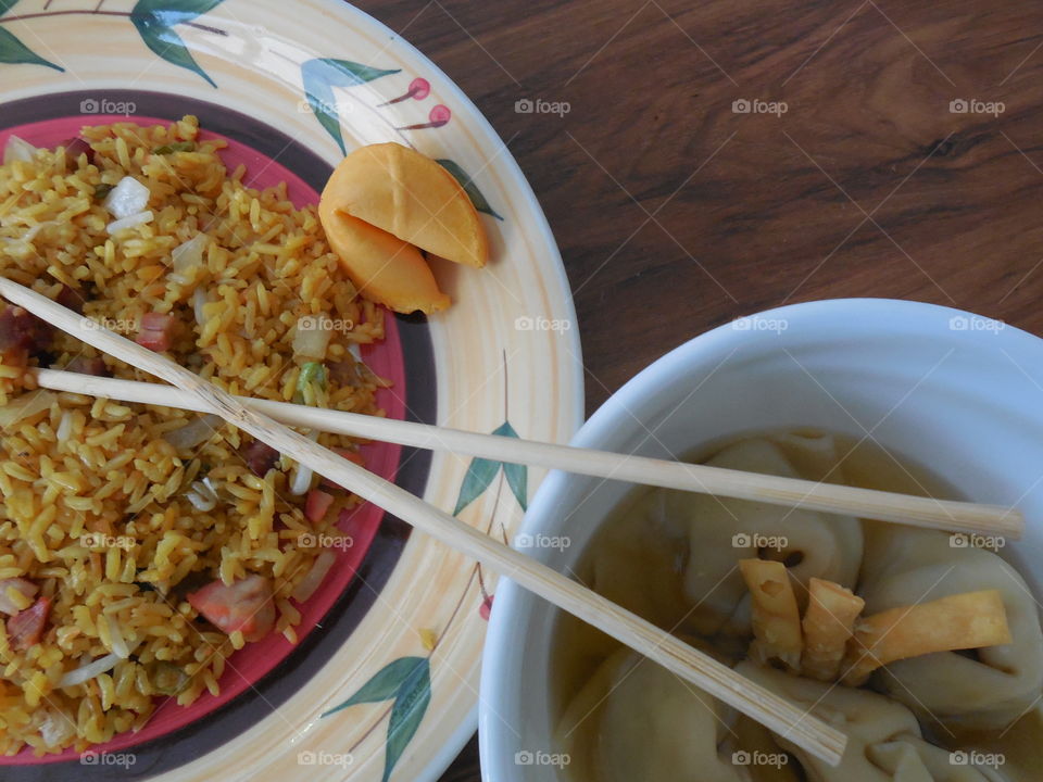 Chinese pork rice wonton soup