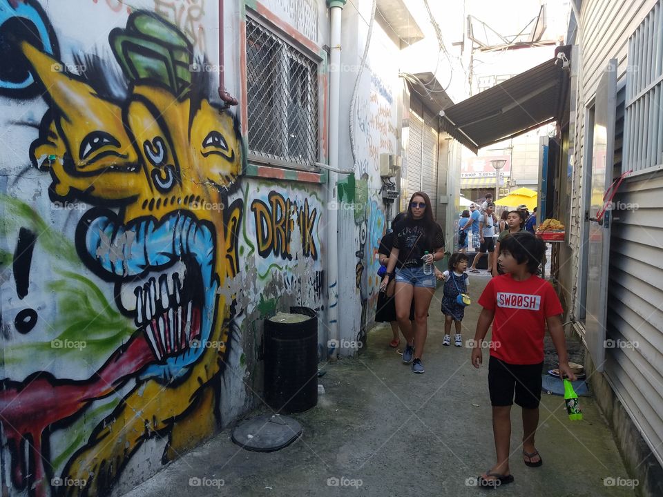 Graffiti, Street, People, Commerce, City