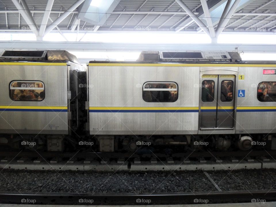 The train is entering the station.
Overcrowded trains during commuting hours