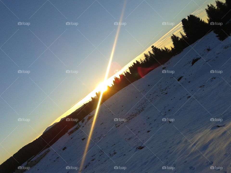 Snow sunset mountain wood flash