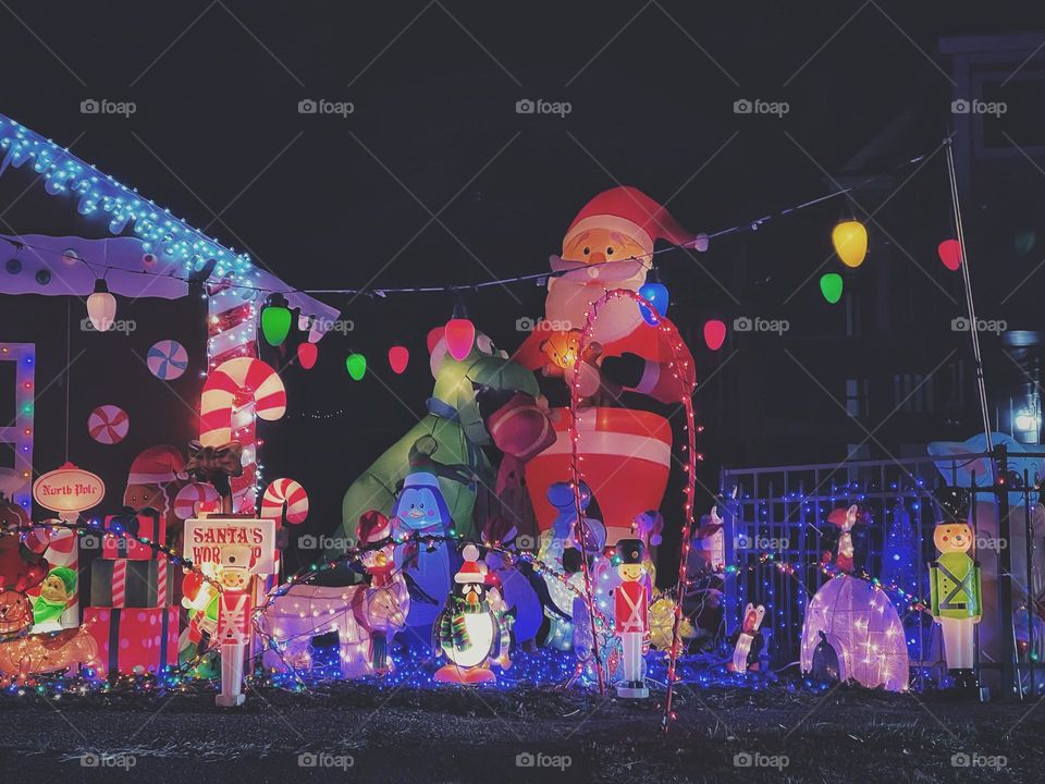 Nighttime Christmas display 