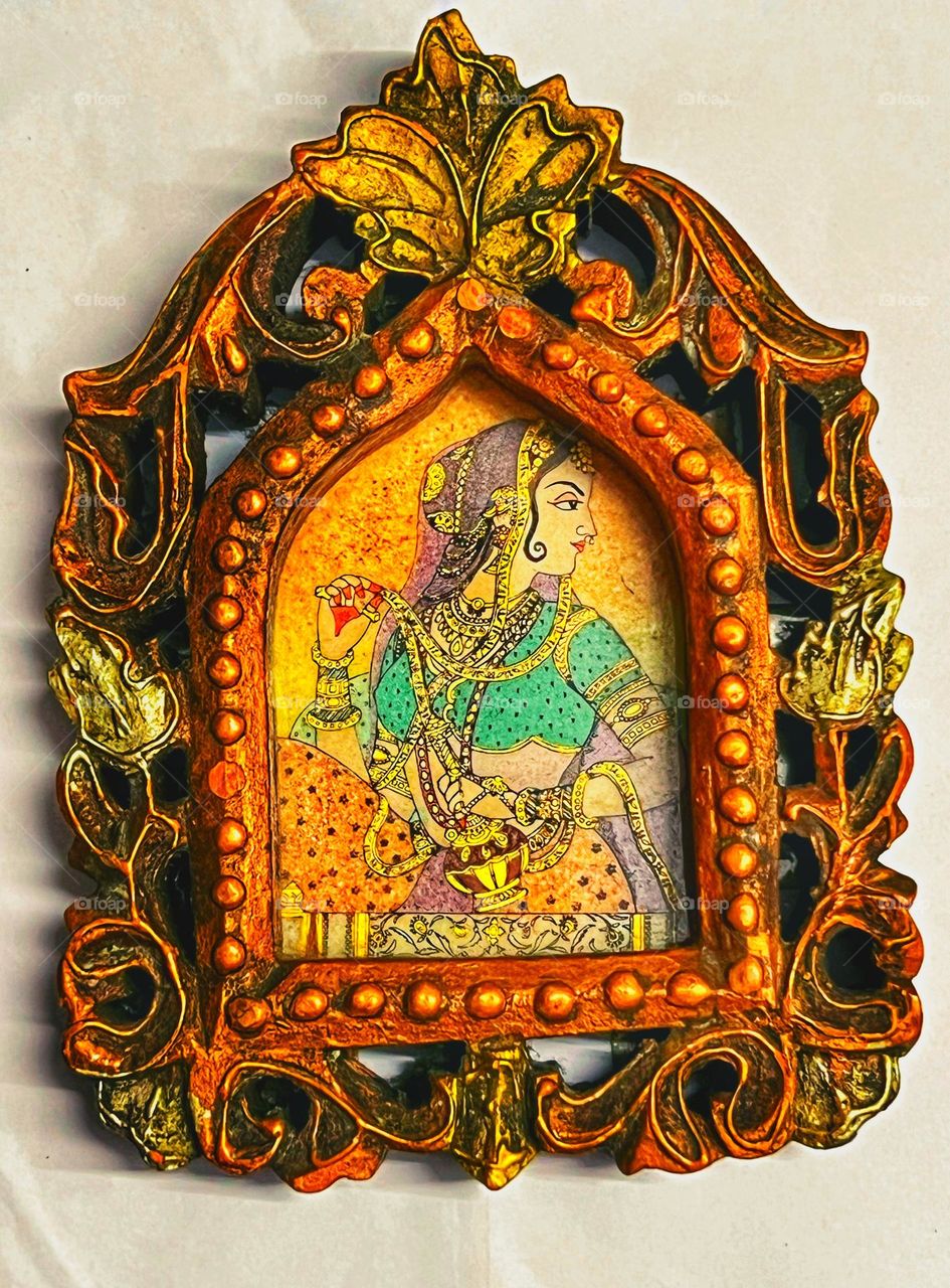 Beautiful stone art in wooden frame from Rajasthan, India. 