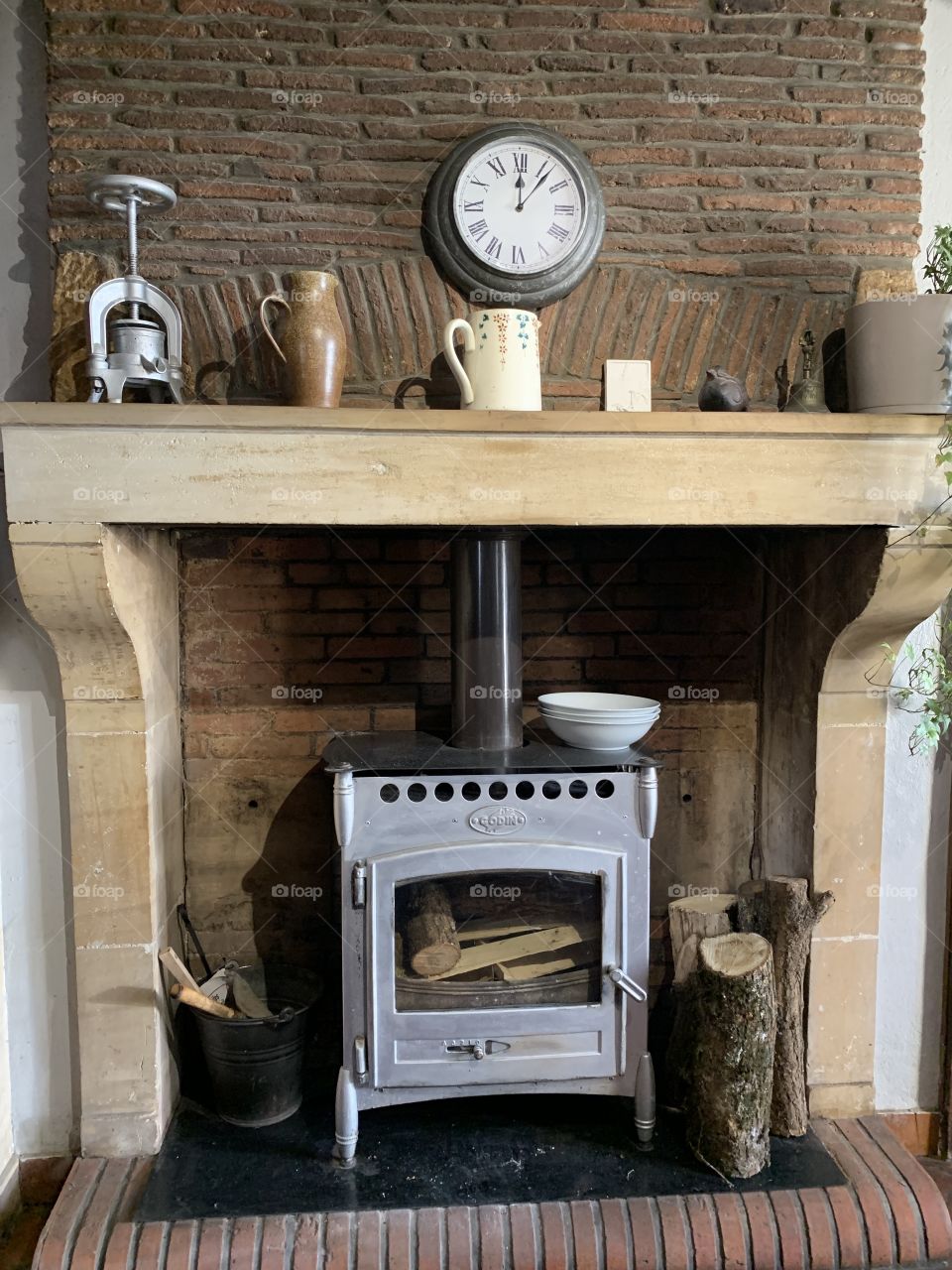 Rustic french house with its fireplace 