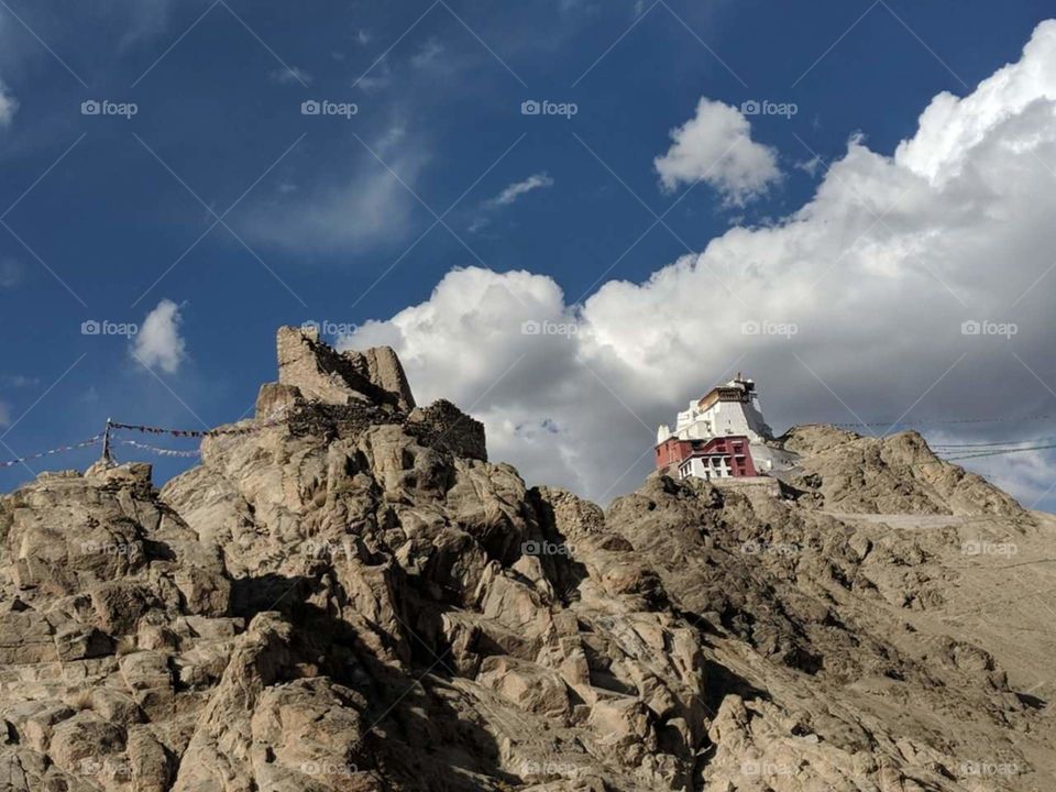#ladakh#ancient#old#mountain view#cloudy#home on top#awesome view#touch the sky feeling#