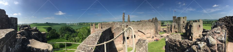 Panoramic view of Raglan Castle, South Wales.