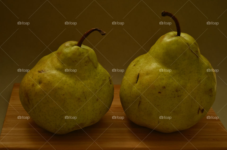 Two pears close up