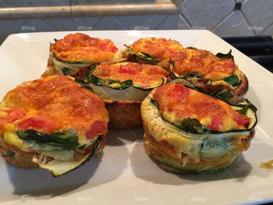 Homemade breakfast eggs, zucchini and vegetable muffins