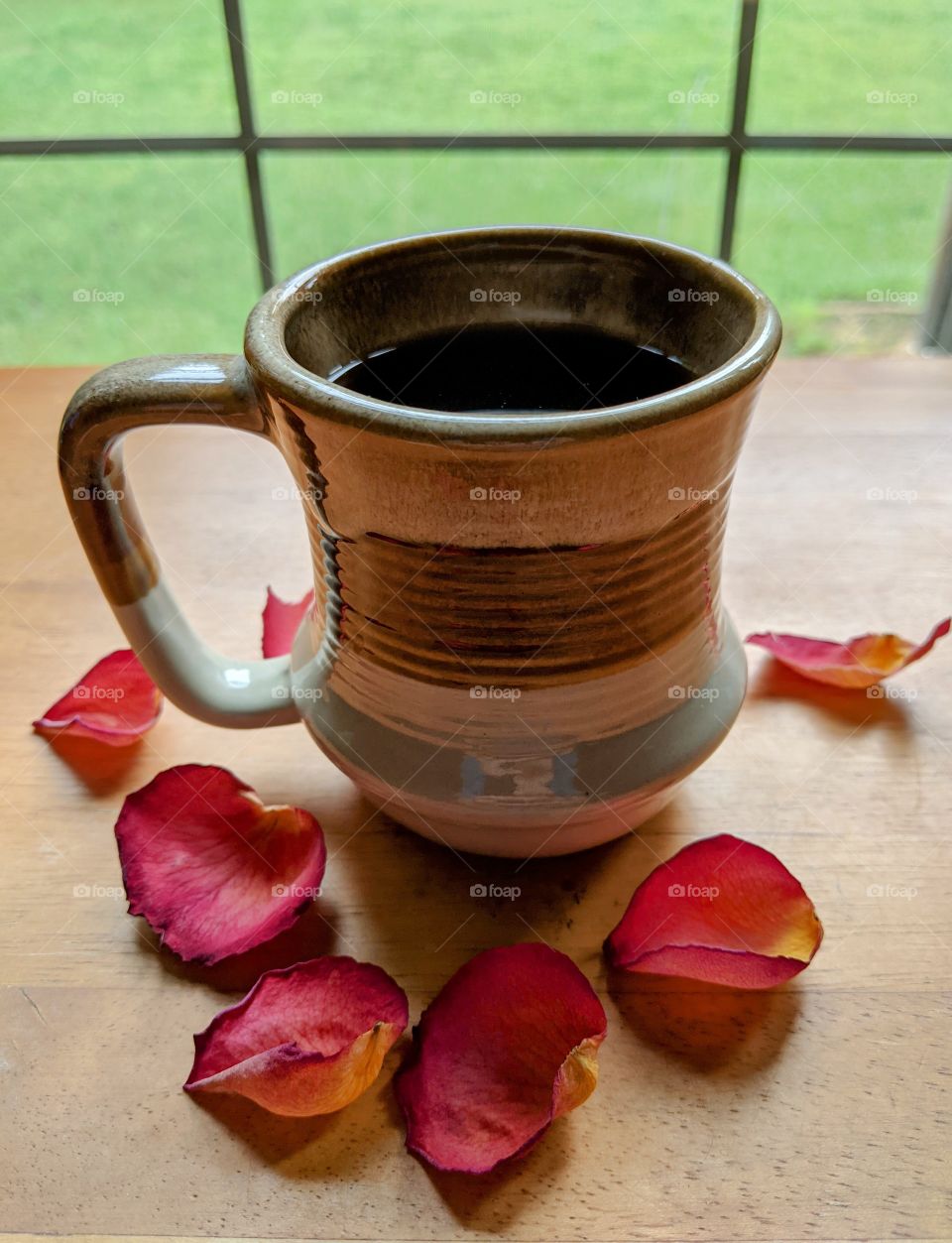 Coffee kick with rose petals