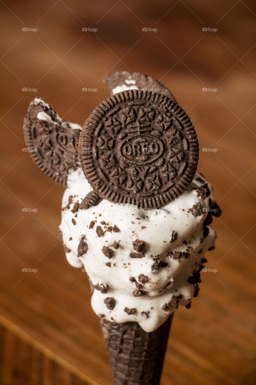 Oreo ice cream in a cone