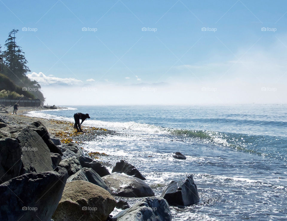 Beach combing girl with sparkling ocean