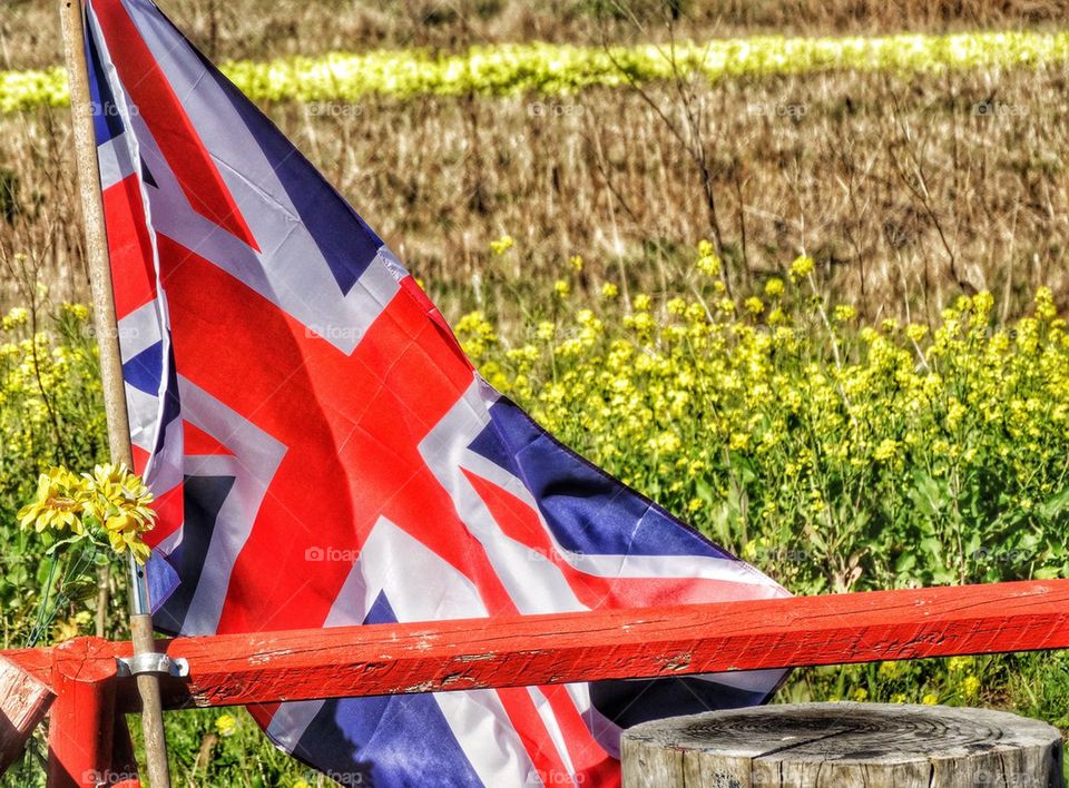 Union Jack Blowing In A Country Breeze. British Flag In The Breeze
