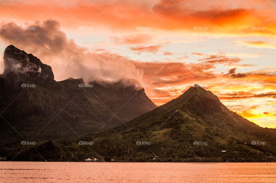 Bora Bora mountain sunset 