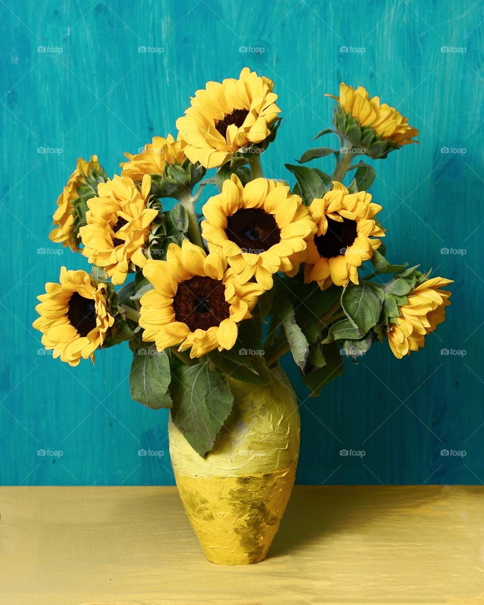 still life with sunflowers looking like Van Gogh paining