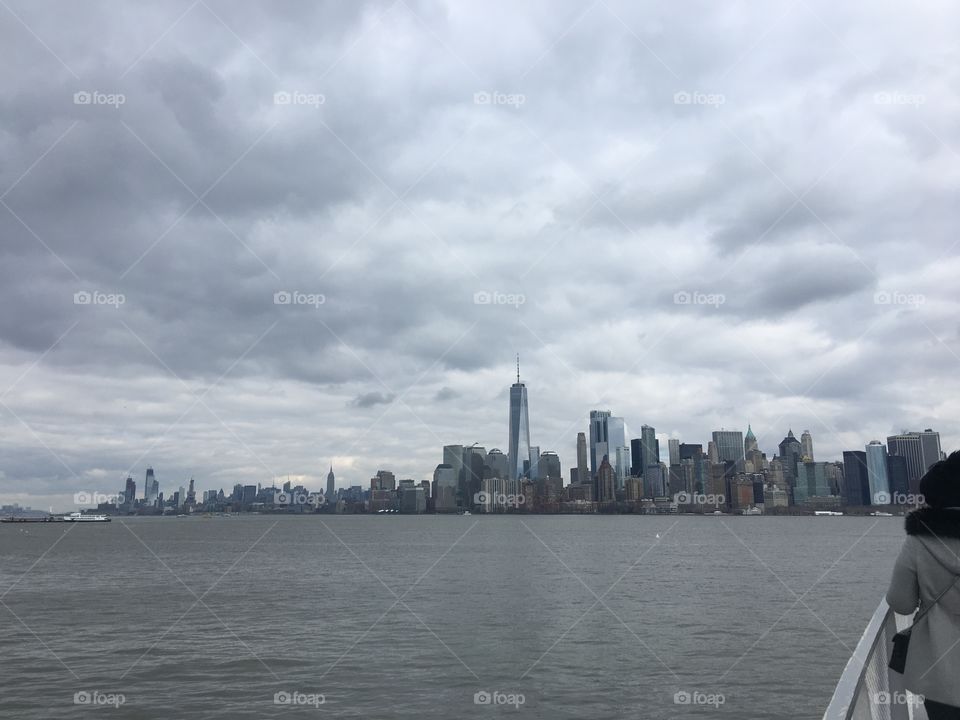 A view of the New York skyline from the Hudson Bay, both the New World Trade Centre and the Empire State Building can be seen here across the water.