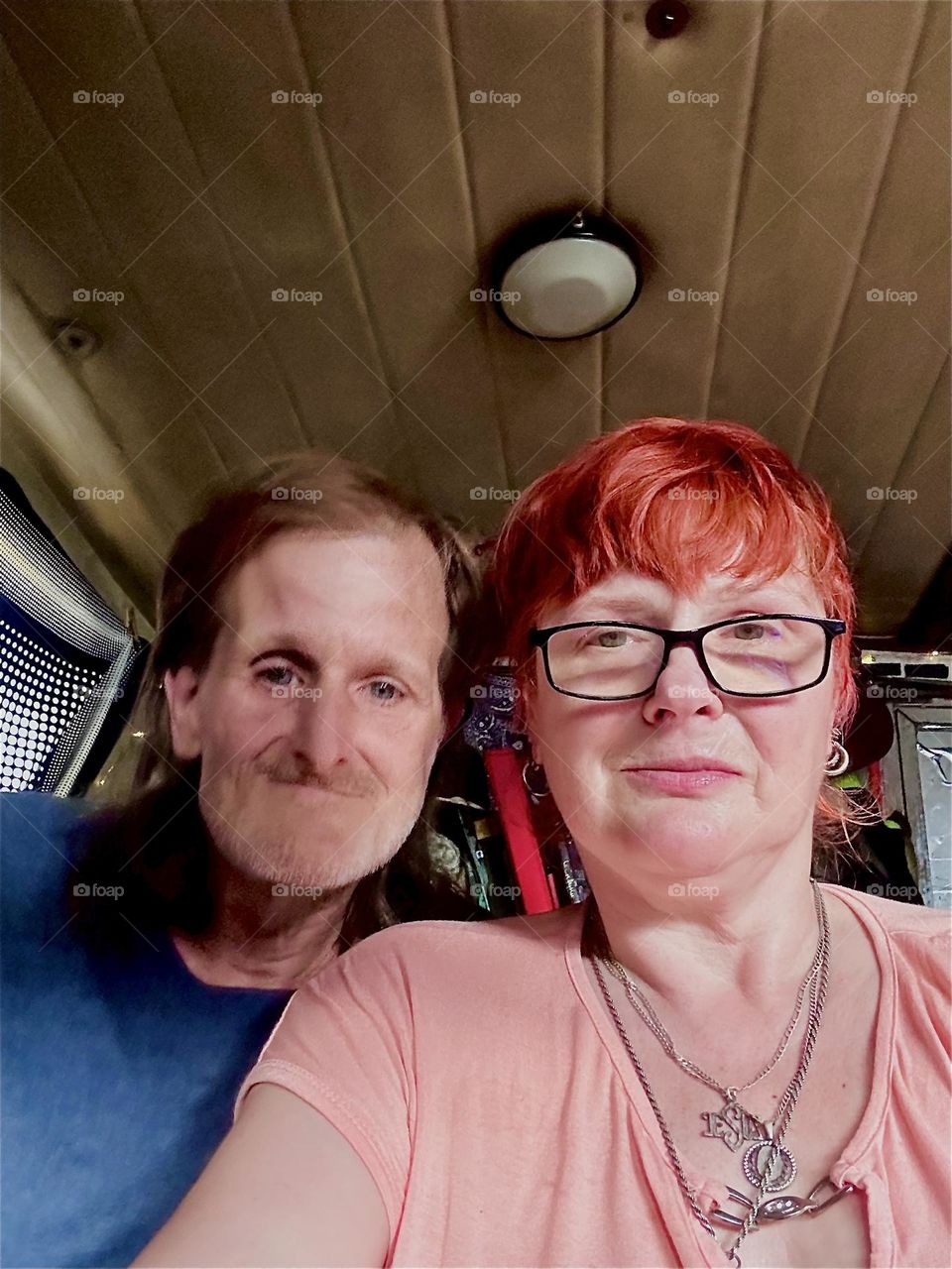 This is me, “Petra Schiller” a.k.a. “Maxine Firefox” and my longtime partner “Timothy Trespas” at home aboard “Salvation”, a “28 foot 1969 Luhrs” cabin cruiser at “Newtown Creek” by the “Pulaski Bridge” in LIC, Queens. 2024. Hypnotic Productions