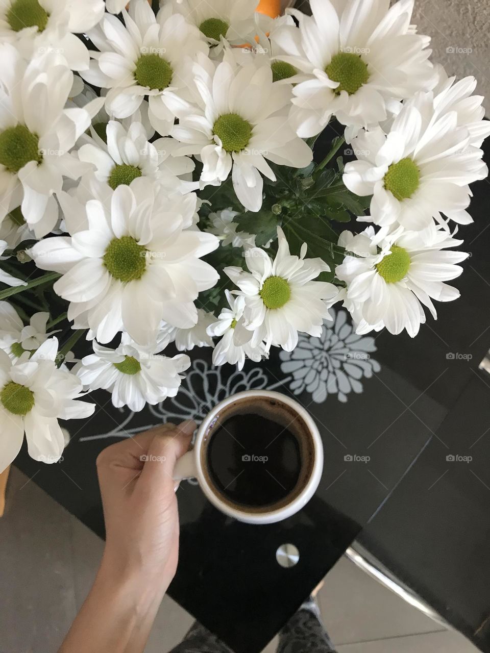 White beautiful flowers in vase at home