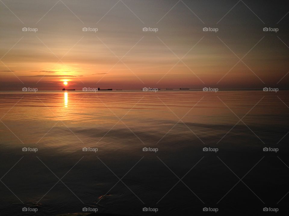 Beautiful sunrise over the sea. The Baltic Sea view in Poland 