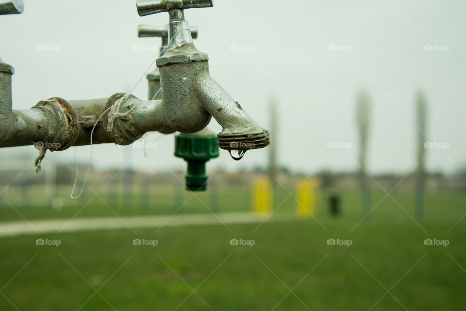 Old faucet on a sports stadium. Spartak Subotica stadium