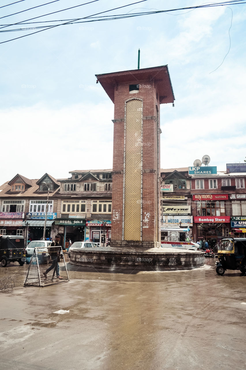 Lal Chowk Clock Tower (Red Square), Srinagar, Jammu - Kashmir, India 14 February 2019 - View of Lal Chowk, famous place for political meetings and most popular commercial shopping center in Srinagar