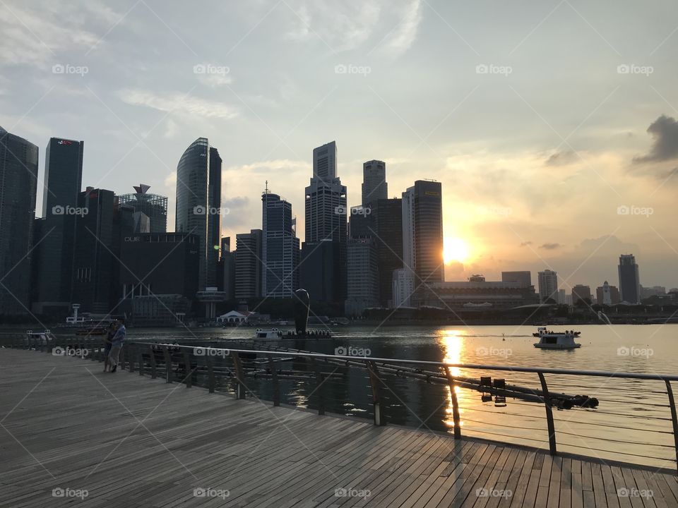 Sunset View at Marina Bay Sand Waterfront, Singapore.