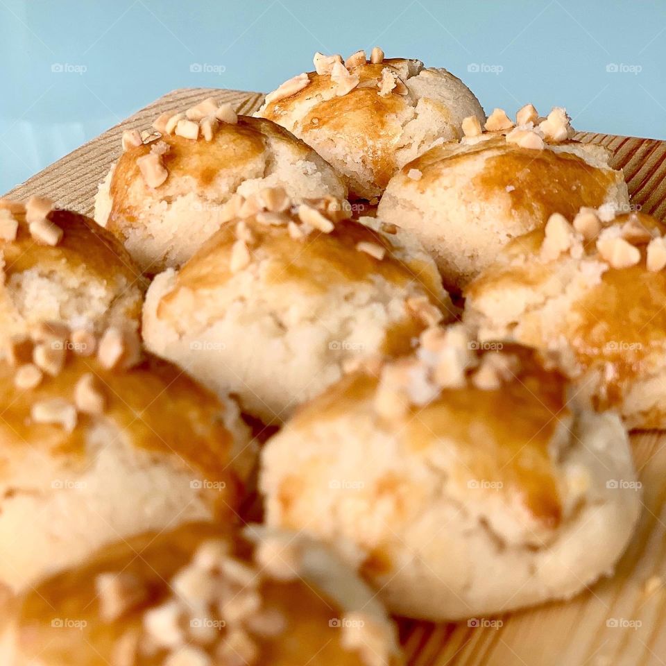 Homebaked almond butter cookies on plating 