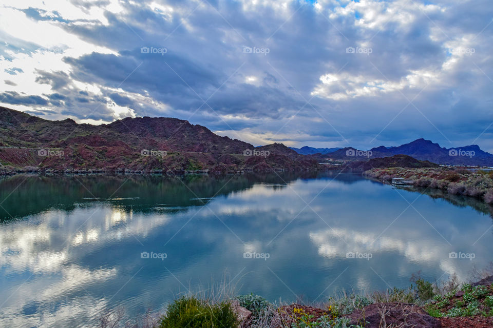 Beautiful clouds reflecting on the lake