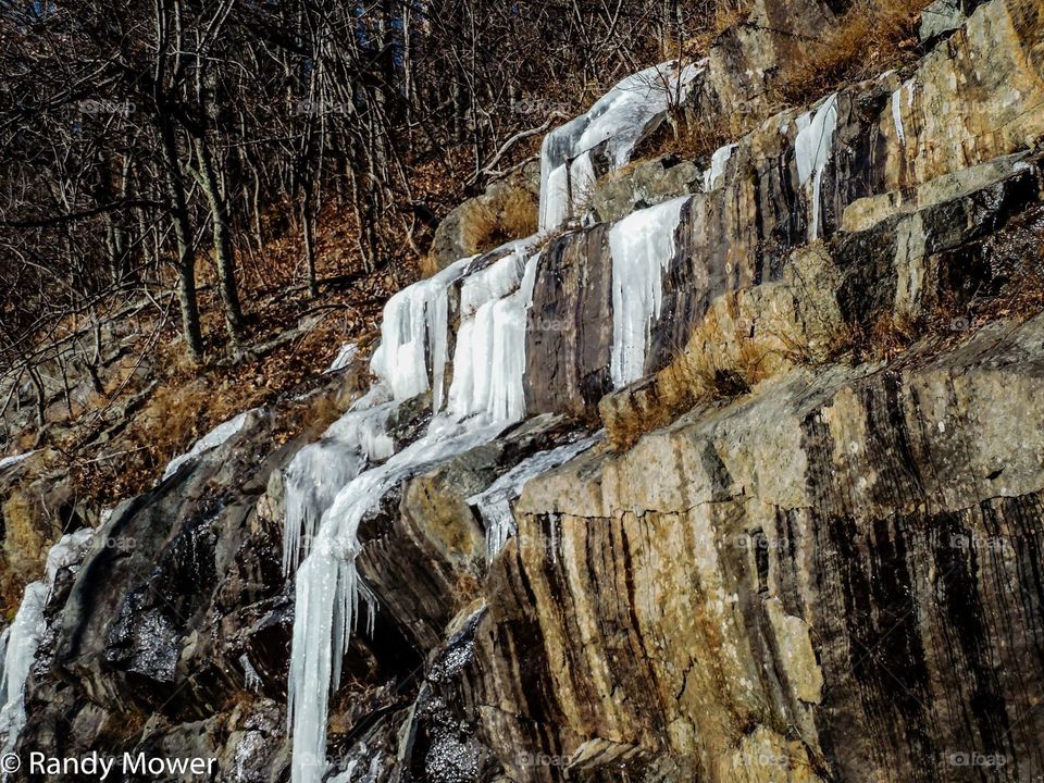 Frozen "waterfalls" in the mountains along skyline drive