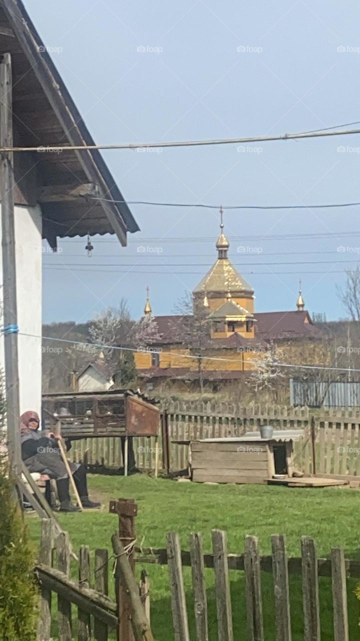 Wooden church in Ukrainian village 