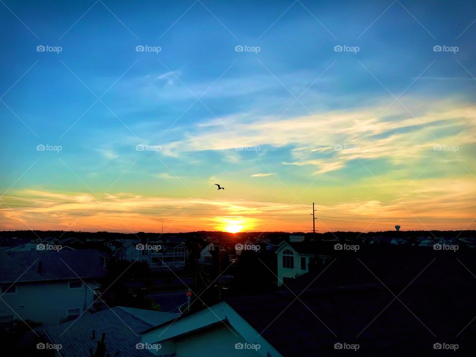 A gorgeous sunset, as seen from a rooftop deck along South 8th Street in Bethany Beach, Delaware. 