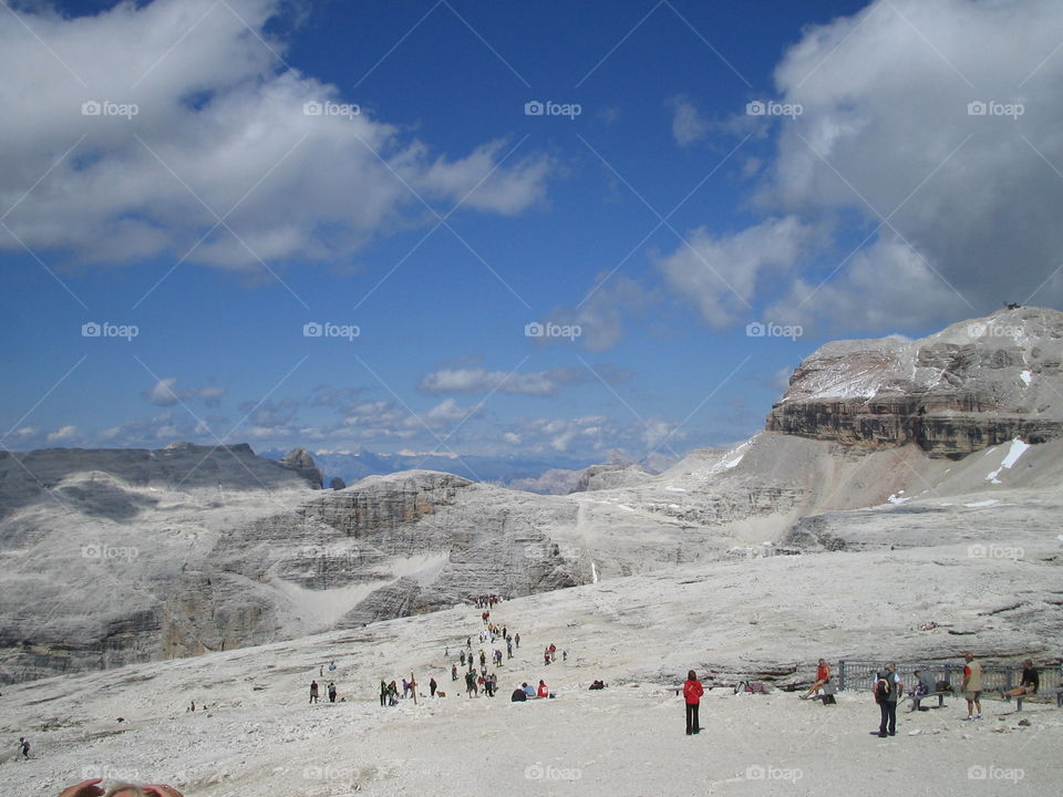 Trekking in high mountain on the Dolomites,Italy