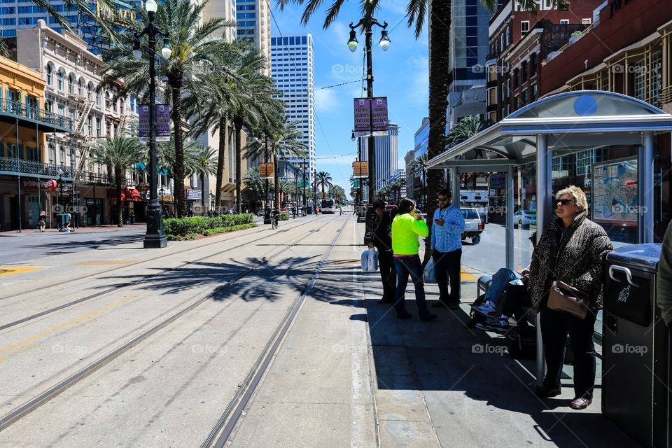 Cable car tram station in New Orleans Louisiana 