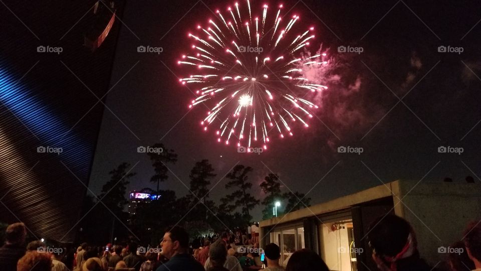 Firework show on Independence Day at Miller Outdoor Theater in Houston Texas!