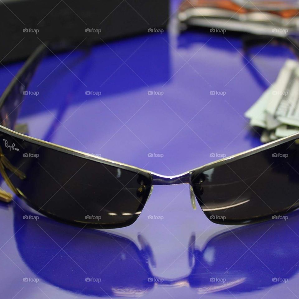 Ray-Ban sunglasses closeup.