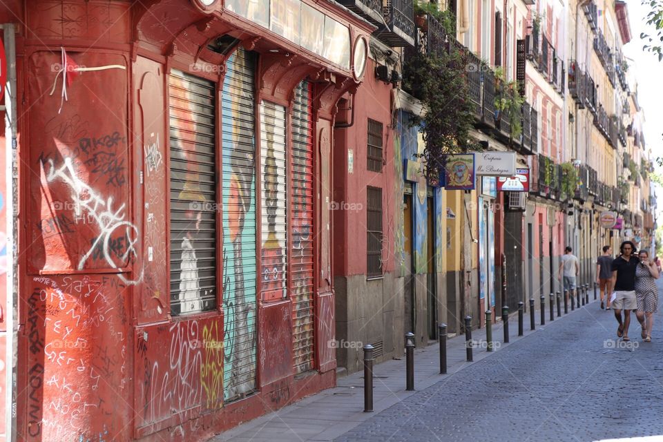 Graffitied house facades