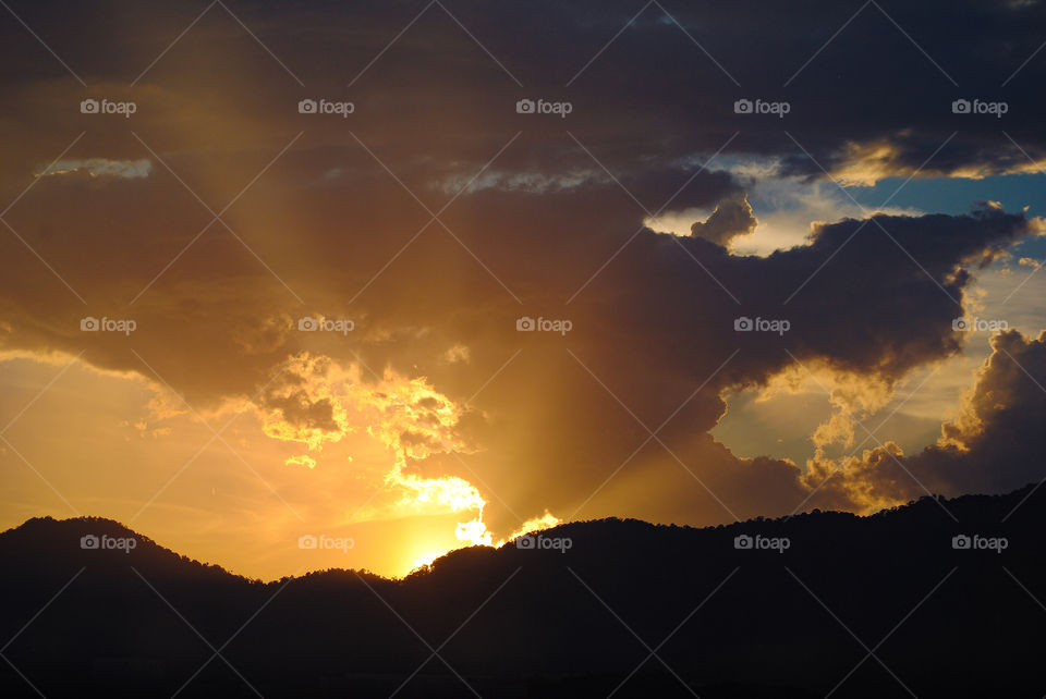 Beautiful sun ray on a sunset 