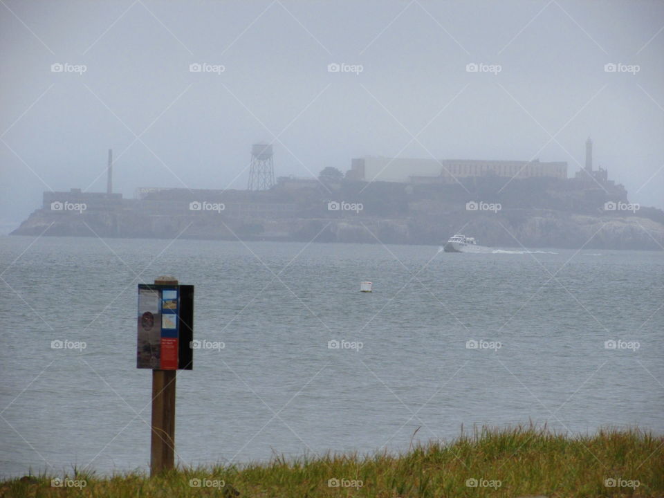 Misty view of Alcatraz