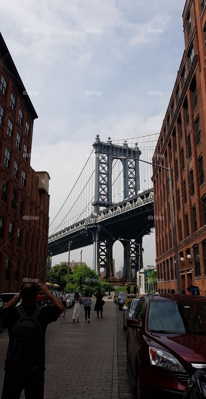 Dumbo. Well known spot to take pictures when visiting New York.