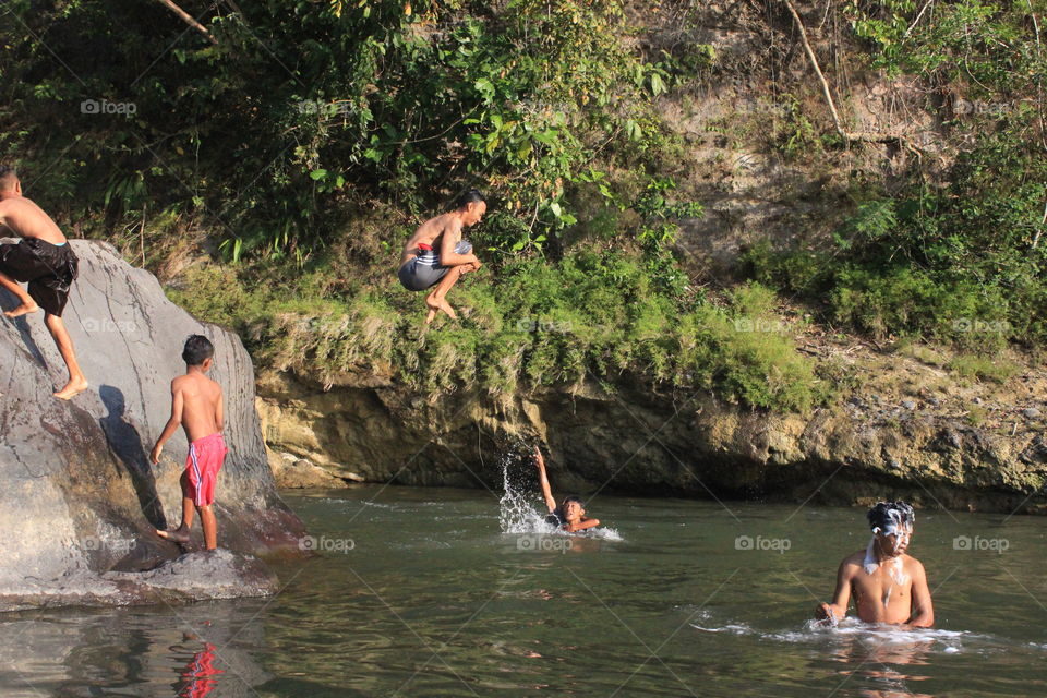 jump, river, adventure