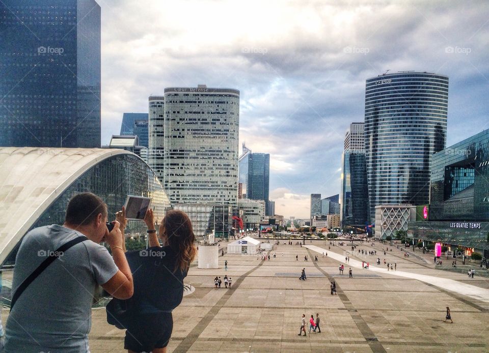 taking photo in La Défense Paris 