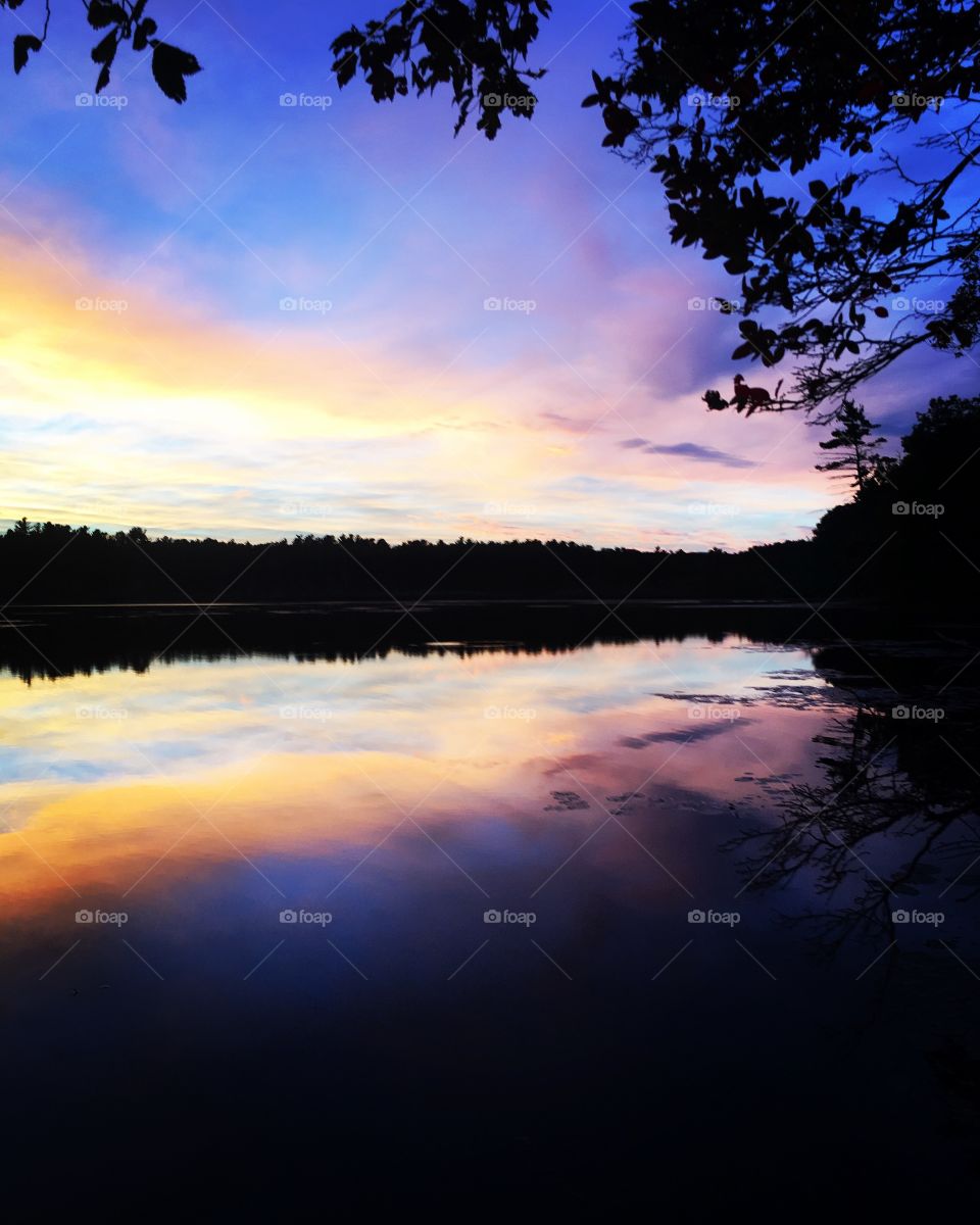 Glass lake at sunset
